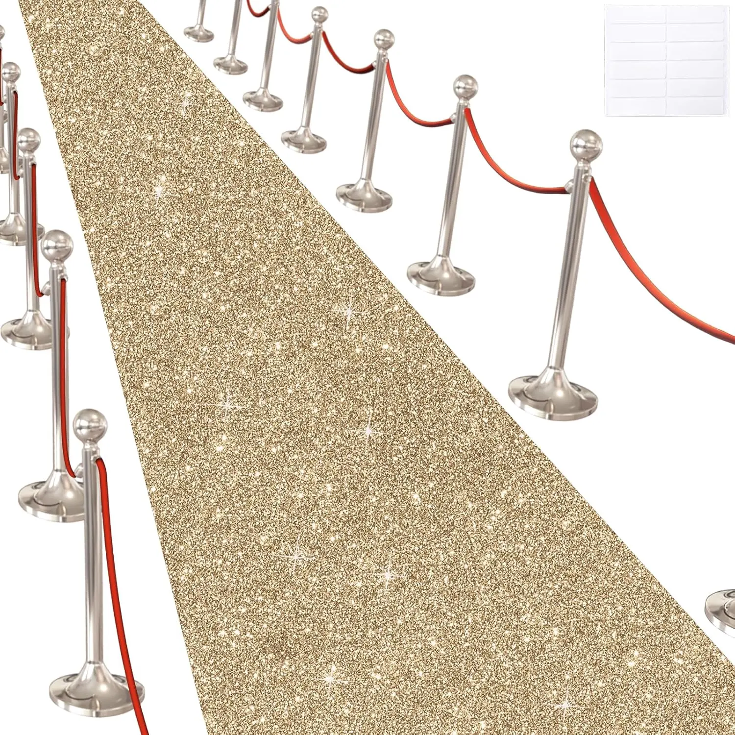 Glitter Carpet Runner for Party 200 GSM Thickness Non-Woven Runner Rug with Adhesive Tape, Hollywood Carpet for Event, Aisle Runner for Wedding, Glitter Champaign Gold 2.6FTx15FT