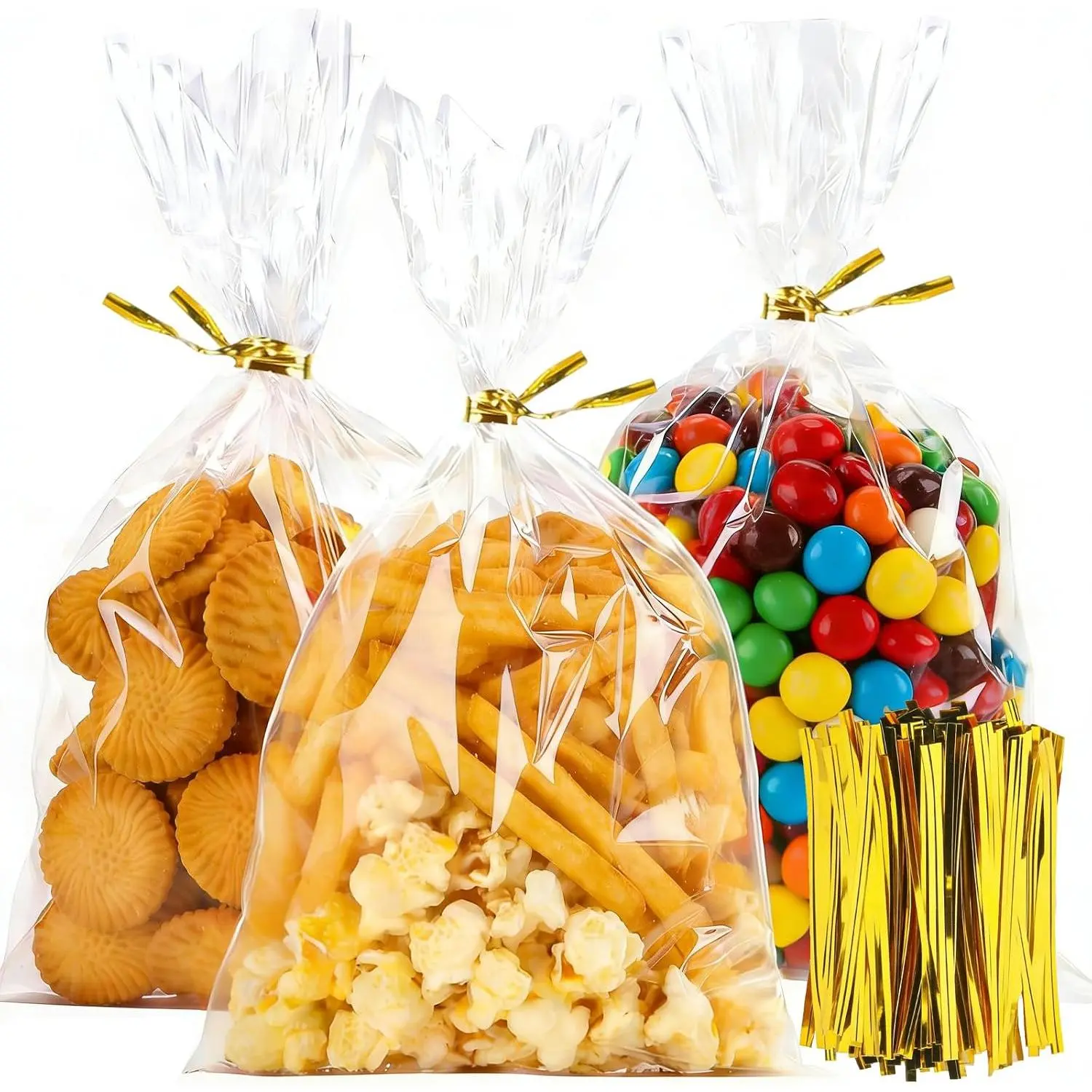 100 Pack Cellophane Bags, 6×10-Inch Clear Cellophane  Bags with 100  Twist Ties Included, Plastic Packaging Bags Ideal for Wrapping Cookies, Candies, Party Favors, and Popcorn