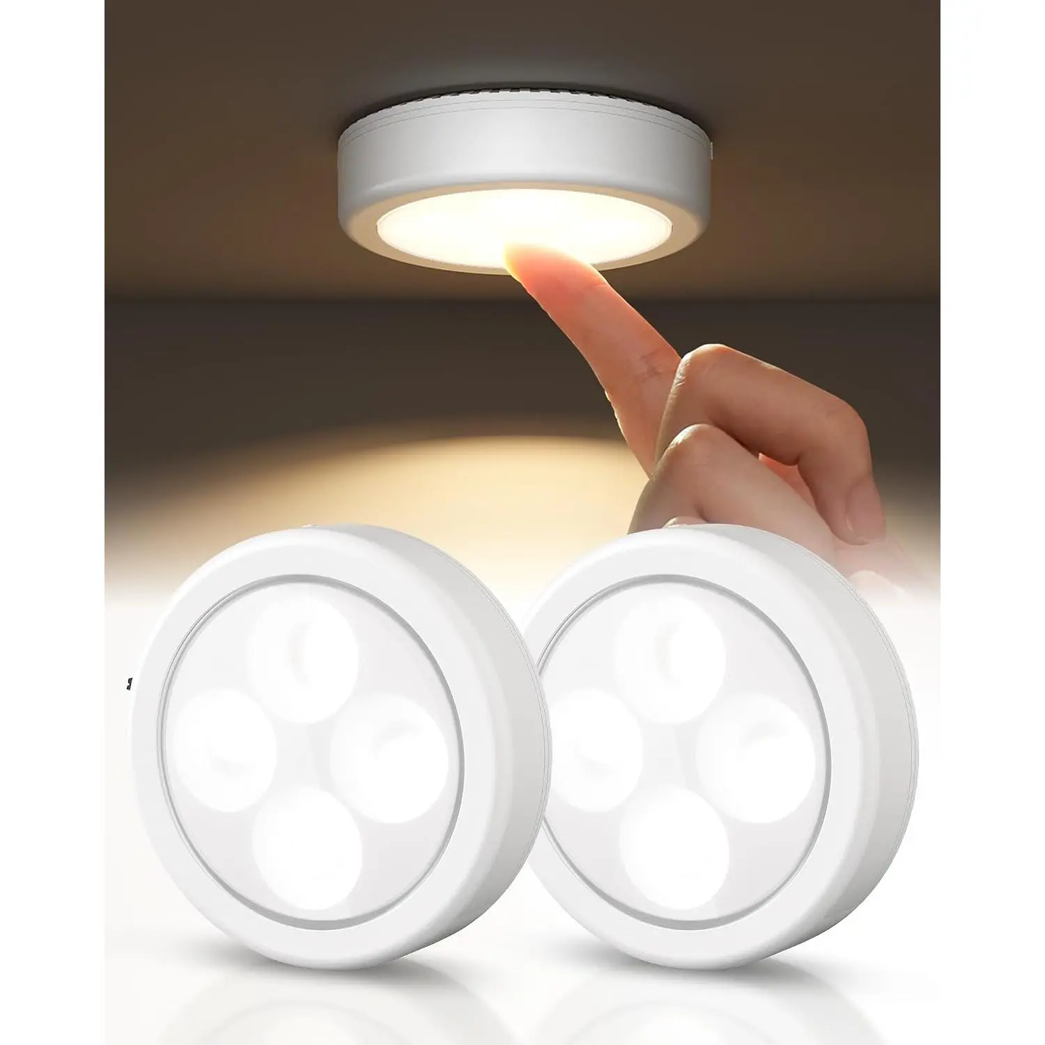 LED Puck Lights, Rechargeable Battery Touch Light, 2.95'' Mini Tap Lights, Wireless Closet Light, Under Cabinet Lighting, 3 Color Temps, Stick On Lights Kitchen,Closet,Pantry(2 Pack)