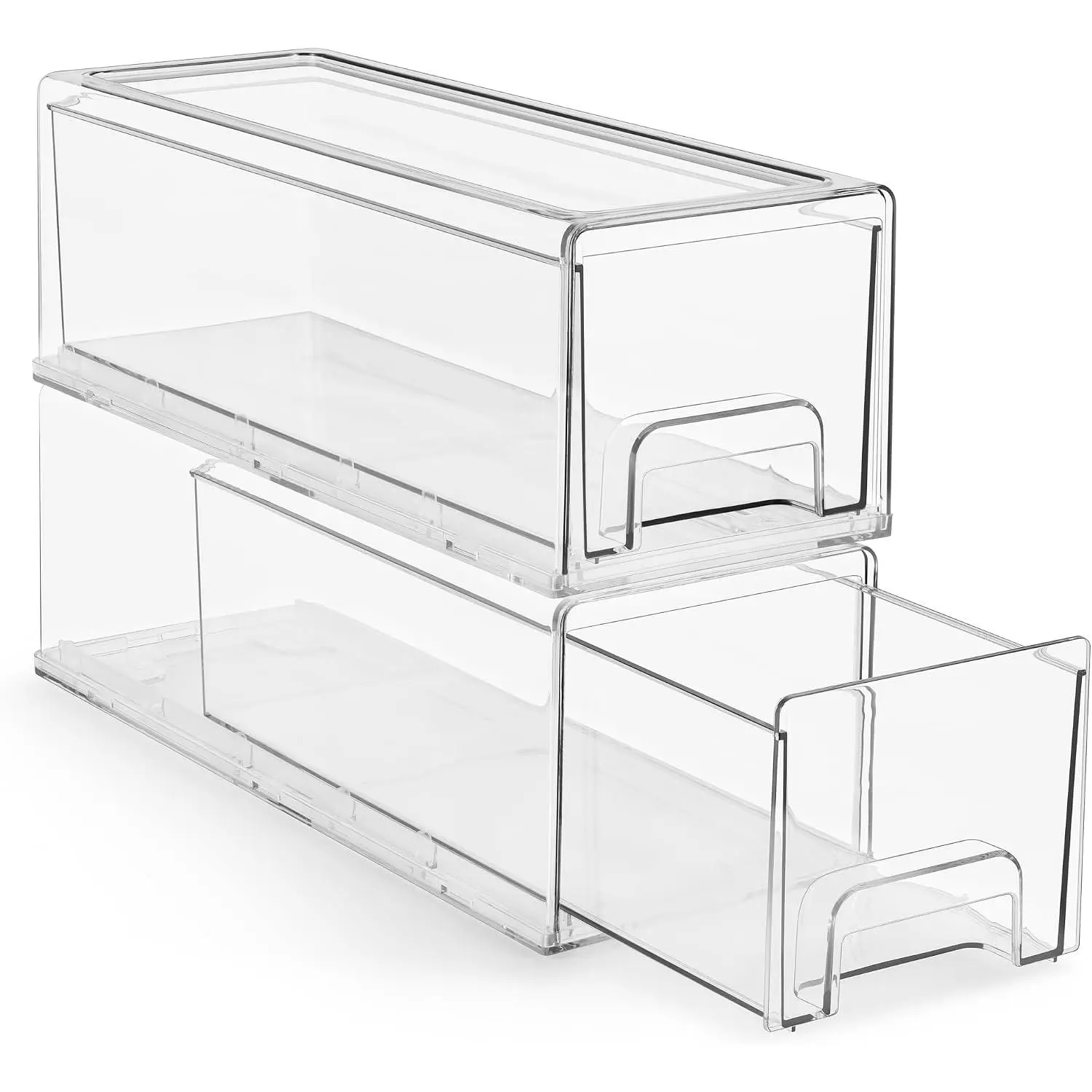 Small Wide Clear Stackable Storage Drawers – 2-Pack Plastic Organizer Bins with Handles – Stackable Pull-Out Storage Drawers for Closet, Pantry, Office, Bathroom, Craft, and Toy Organization