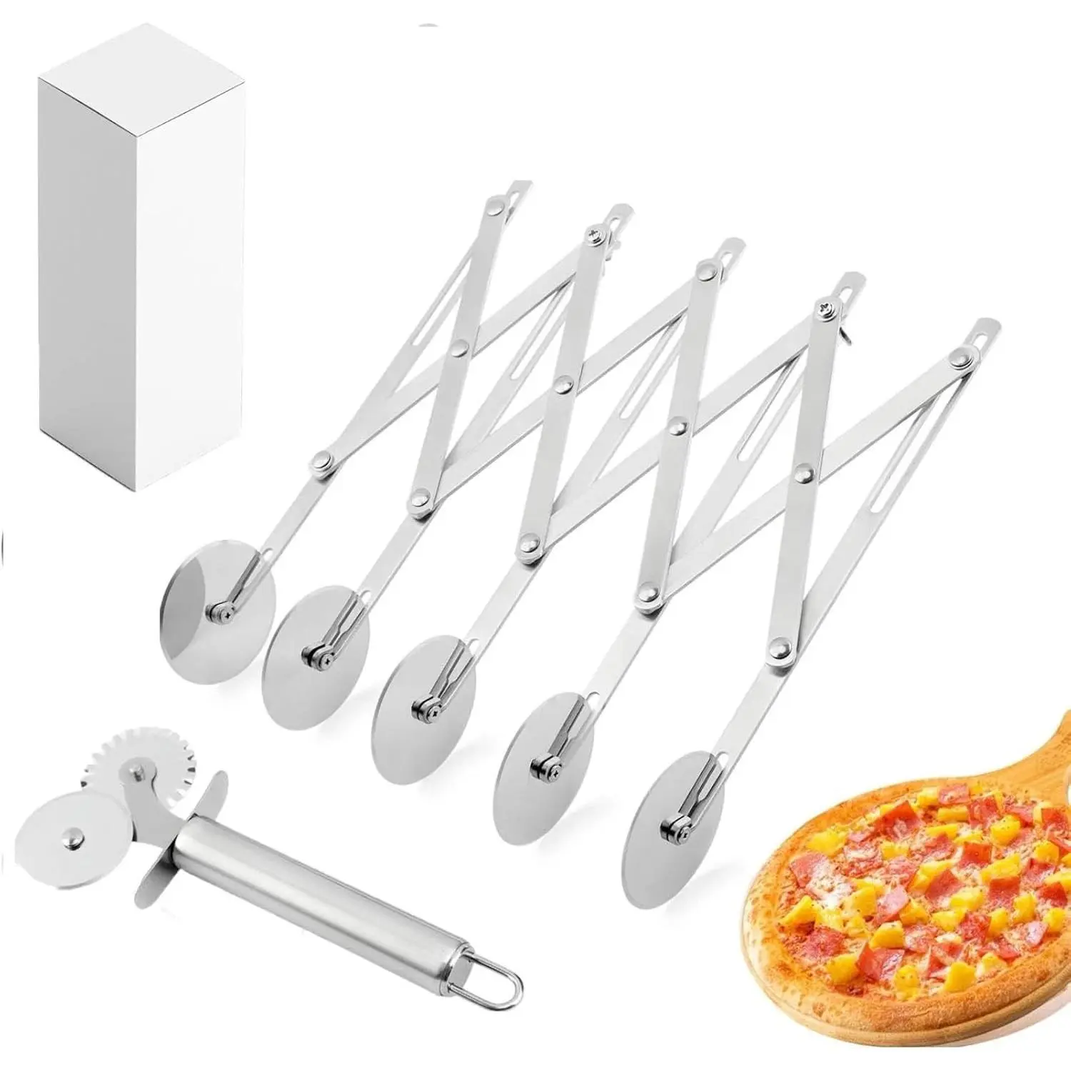 Expandable 5-Wheel Pastry Cutter & Dough Divider, Stainless Steel Multi-Roller for Pizza and Pasta, Adjustable Kitchen Baking Utensils