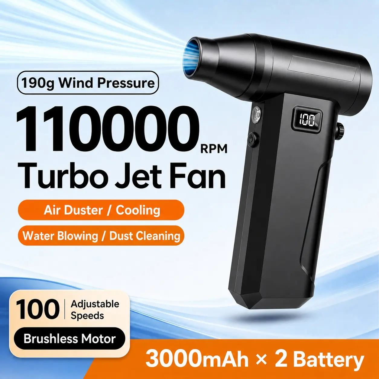 Compressed Air Duster,110000RPM Super Power Cordless Air Duster, Rechargeable Brushless Blower, Adjustable Mini Blower with LED Light, Turbo Air Blower, Dust Remover for Computer/House/Outdoor/Car