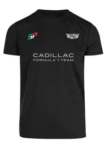 Lightweight Breathable Print T-Shirt, Cadillac F1 Team Logo Short Sleeve, Unisex Street Style Top, Casual Long Fit Tee
