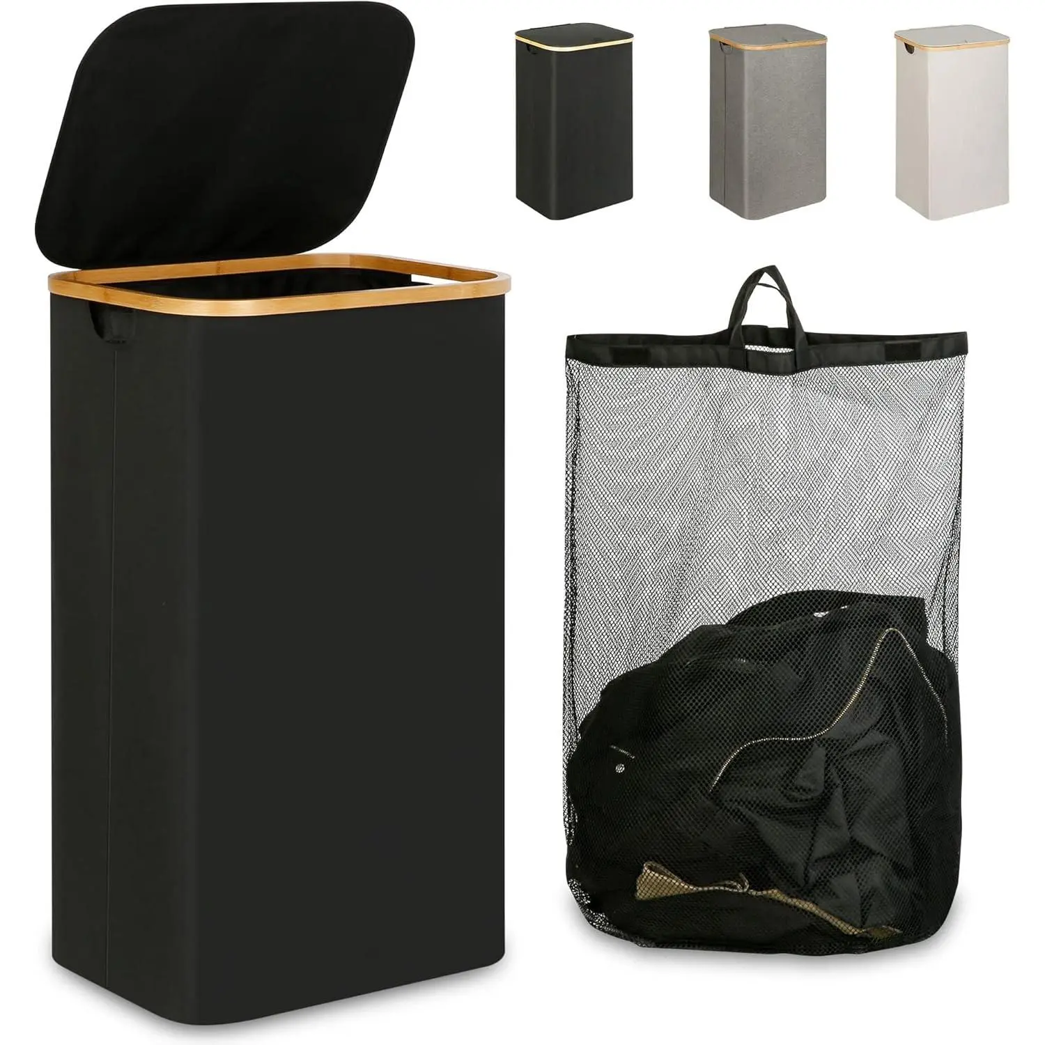 Laundry Hamper with Lid, 110L Large Laundry Hamper with Handle and Lid, Collapsible Clothes Basket Organizer with Removable Inner Bag for Clothes Towels - Black