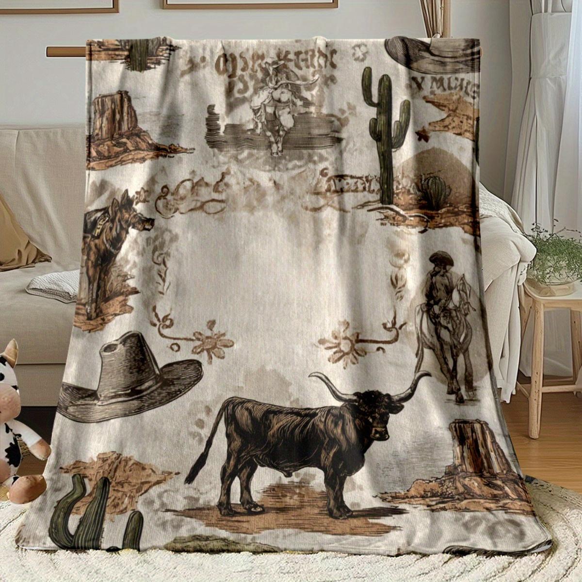 Personalized Western-Cowboy Themed Lightweight Blanket For Home Decor, All-Season Comfort Suitable As A Warm Cozy Blanket For Home Sofas, Bedding, Office Napping, Travel, And Camping, Perfect As A Gift For Friends And Family