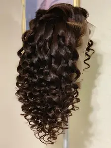 Soft Long 26-Inch 180 Density Natural Black Deep  Wave Curly Lace Front Wig, Glueless Pre-Plucked Heat Resistant Synthetic Daily Wear Hairpiece
