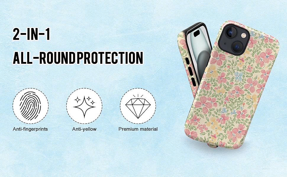 Case for iPhone 13/14,Fresh Flowers Exquisitely Pattern Double Protective Phone Cover Cases Soft Silicone for iPhone 13/14