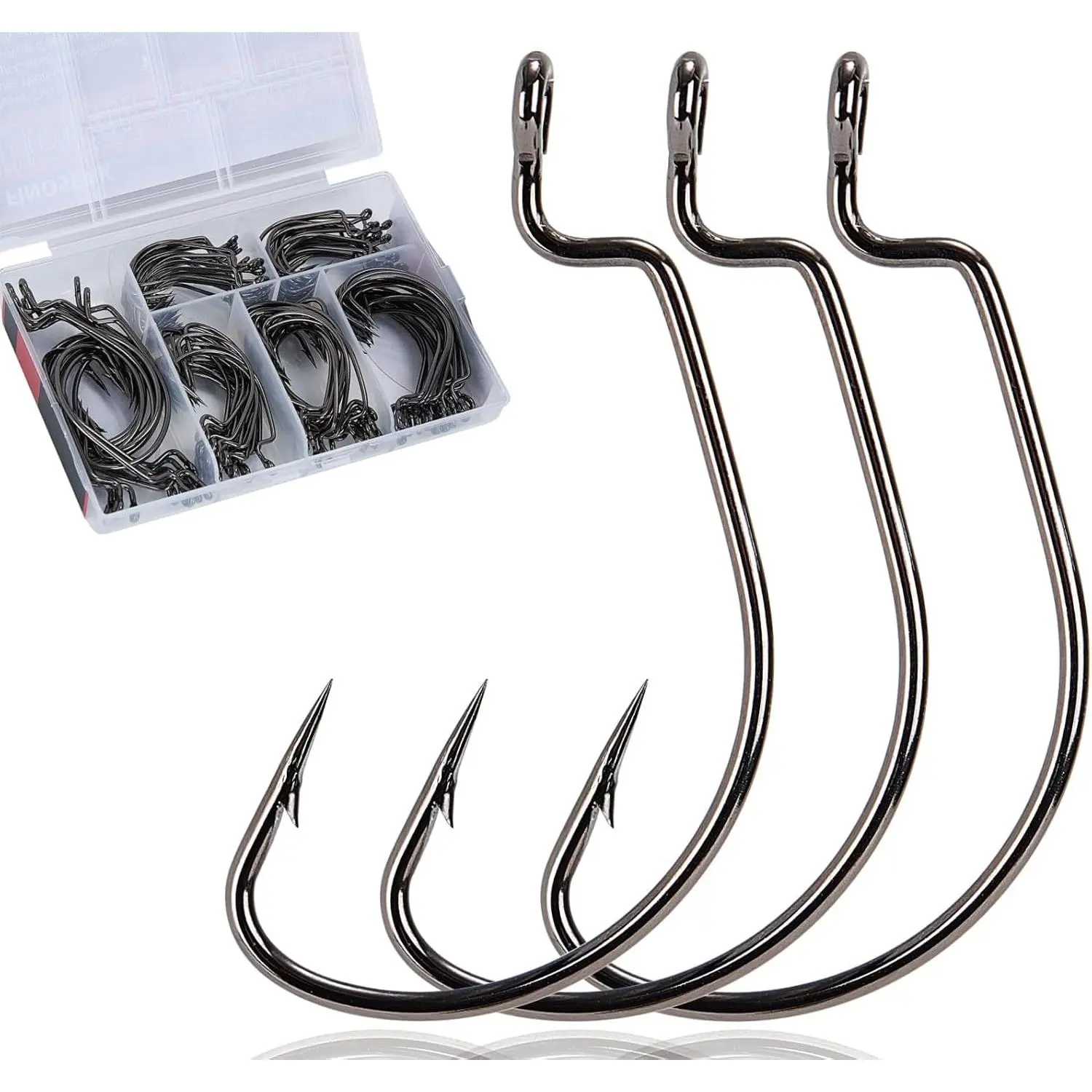 120 count Bass Hooks Set,  Offset Bass Fishing Hooks Freshwater Barbed  Worm Hooks for Texas Rigging Fishing Extra Wide Gap 6 Sizes  #1 1/0 2/0 3/0 4/0 5/0