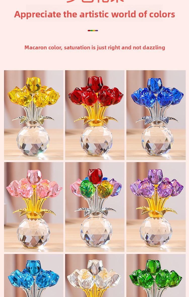 Red crystal rose flower gift, birthday present, living room desktop decoration, creative ornament