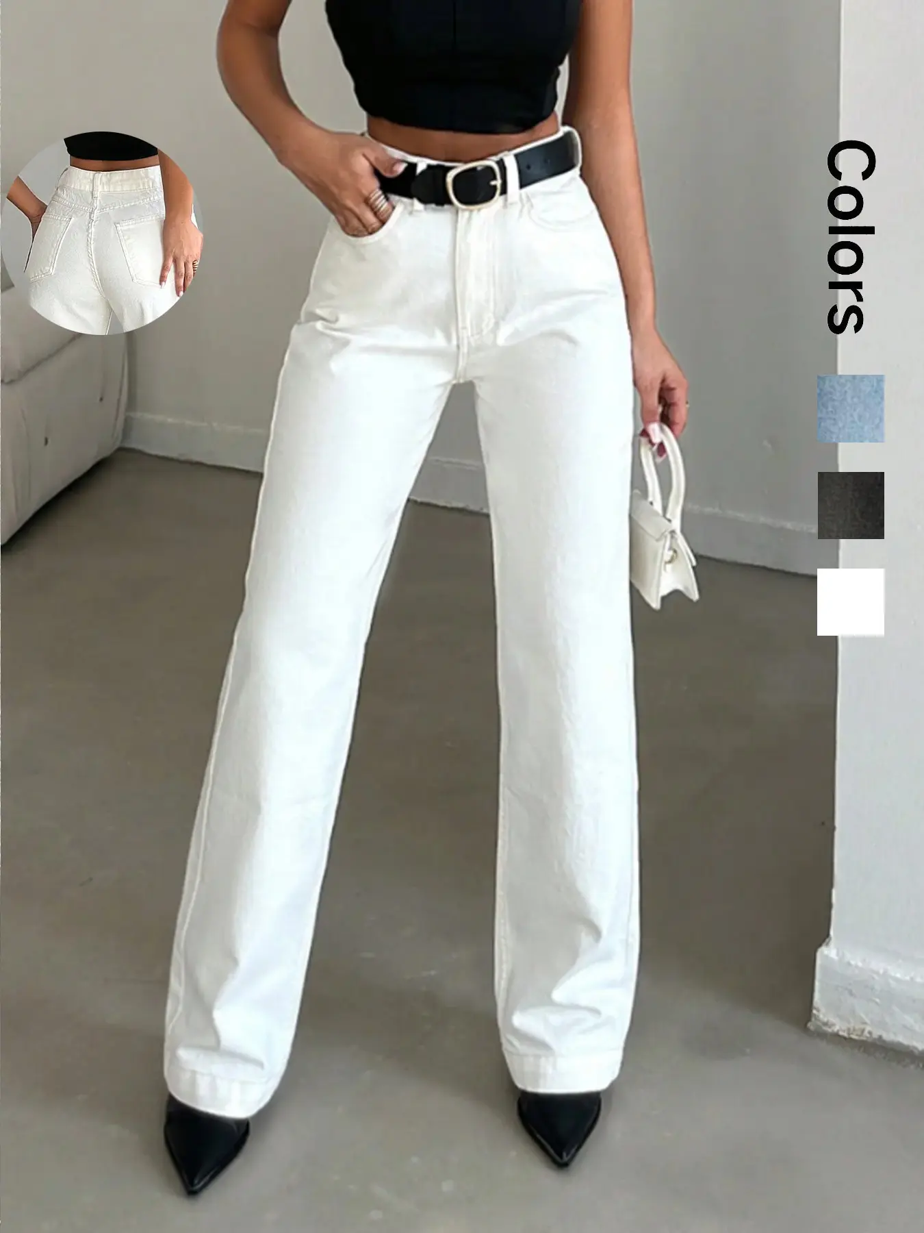 Women's Straight Leg Jeans, Casual Fashion Pants, Comfortable Fit, All Seasons, Mid Waist, Button Fly, Plain Pattern, Daily Wear, Fashion Jean Bottoms