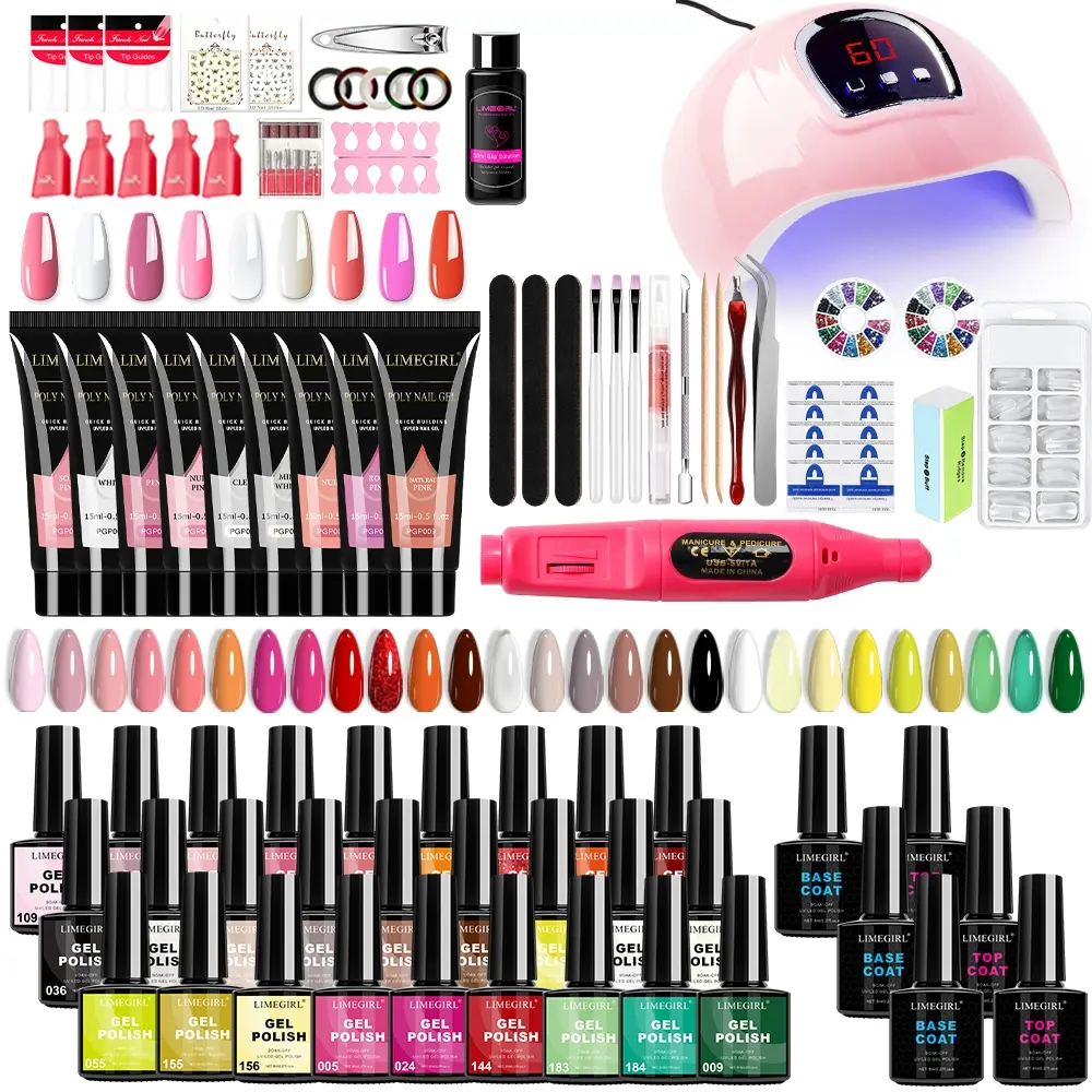 Limegirl Gel Nail Polish Kit with U V Light 18LED Nail Dryer,27Color Gel Nail Polish Set And 9Color Nail Extension Gel Setwith Base and Matte/Glossy Top Coat Nail Art DecorationsManicure Tools DIY Salon Home Gifts gel nail gel Set