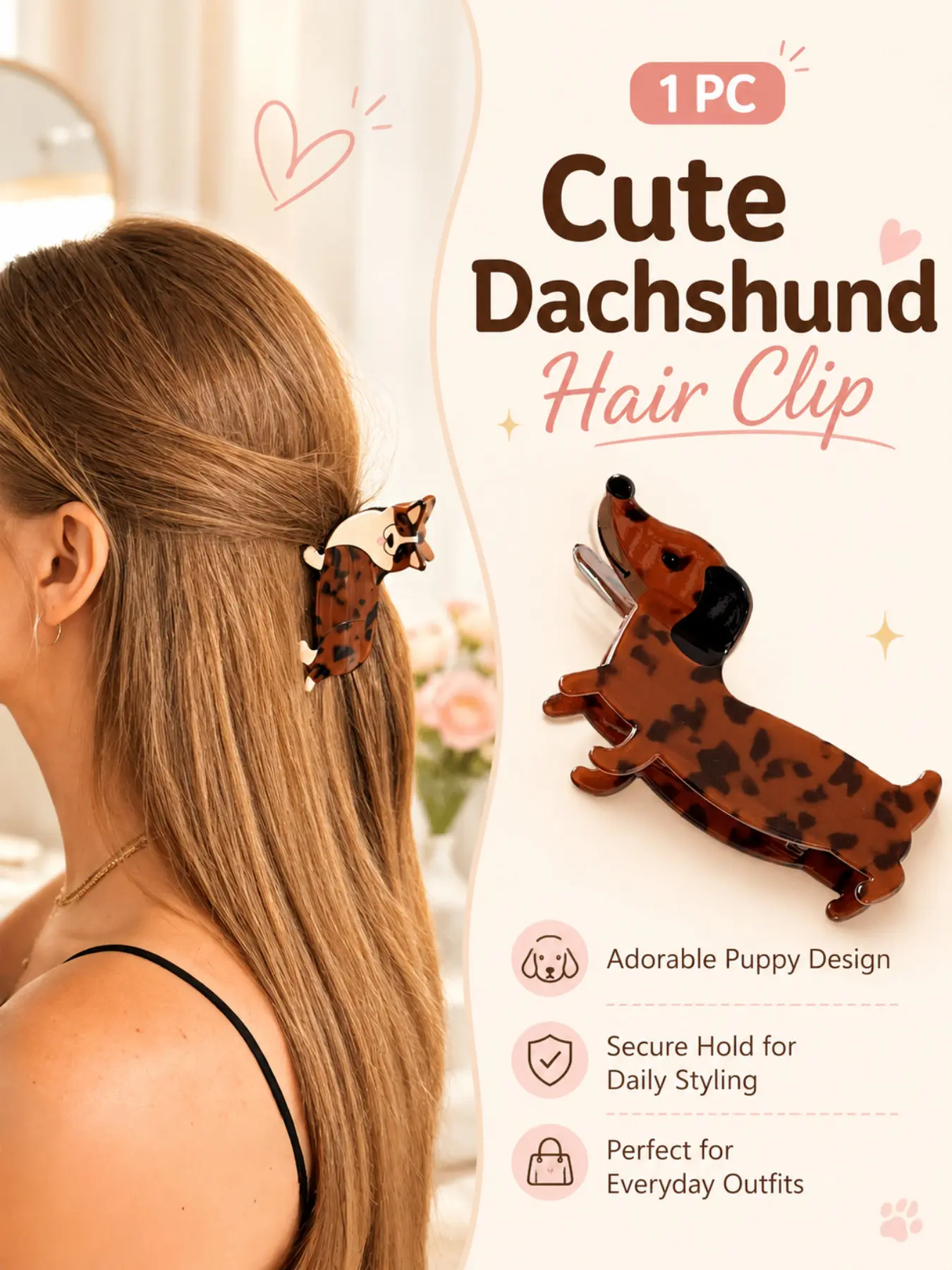 Cute Cartoon Animal Acrylic Hair Clips for Women and Girls, Dachshund, Corgi and Puppy-Shaped Hair Barrettes, Fun Fashion Accessories Hair Decor for Bangs, Side Hair and Daily Styling, Fun Claw Clips