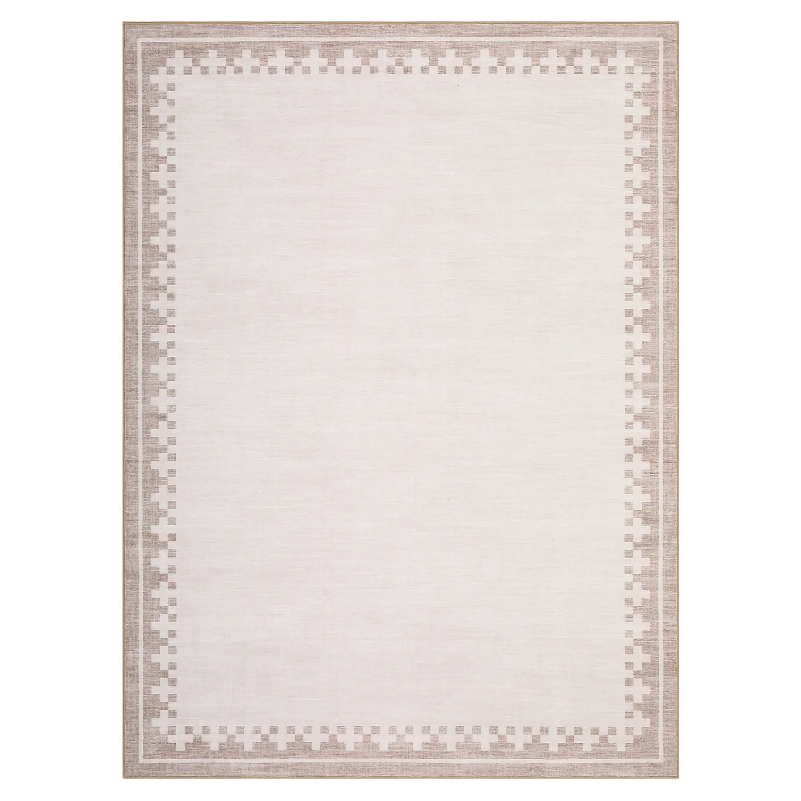 5x7 Washable Border Area Rug, Pearl Velvet Carpet with TPR Non Slip Backing, Foldable Soft Rug for Living Room Bedroom Office, Beige