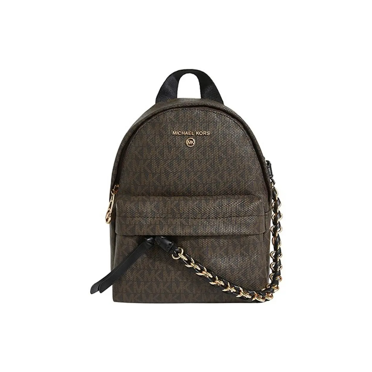 Michael Kors MK Slater Vintage-Style Woven PVC Backpack for Women – Brown and Black
