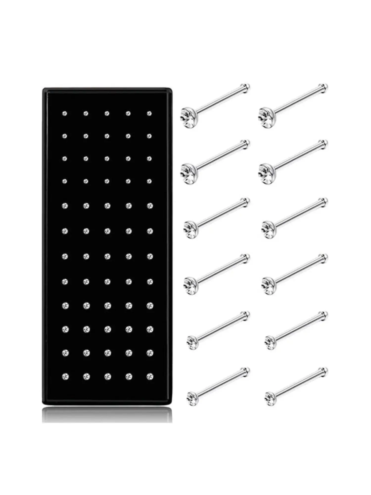 60 Pcs Silvery Straight Stainless Steel Nose Studs, Stud Nose Rings, Unisex Classic Shiny Zirconia Nose Pins Sleek Silver Finish Smooth Polished Surface Bulk Set with Ample Quantity for Daily Replacement Sharing Body Piercing Jewelry