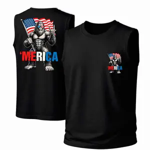 Men's Cotton Sleeveless Tank Top -Bigfoot Merica: Rocking Patriotism Printed Style. This Is A Casual Item Suitable For Both Men And Women, Especially Perfect For Spring And Summer; The Cool Print And Classic Crew Neck Cut