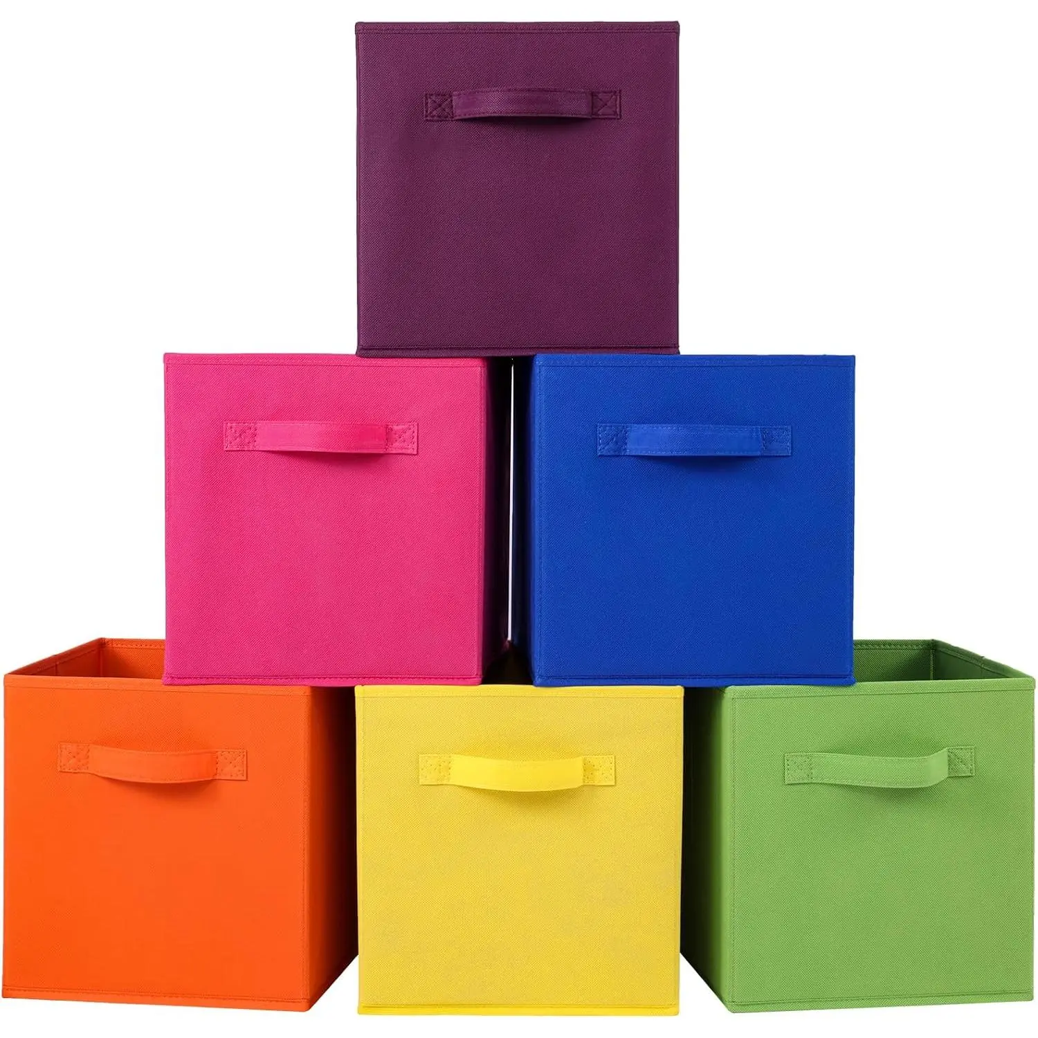 13x13x13 Inch Fabric Storage Bins 6 Pack Fun Colored Durable Storage Cubes with Handles Foldable Cube Baskets for ,  Room, Closet and Toys Organization Orange-Multi Colors-1