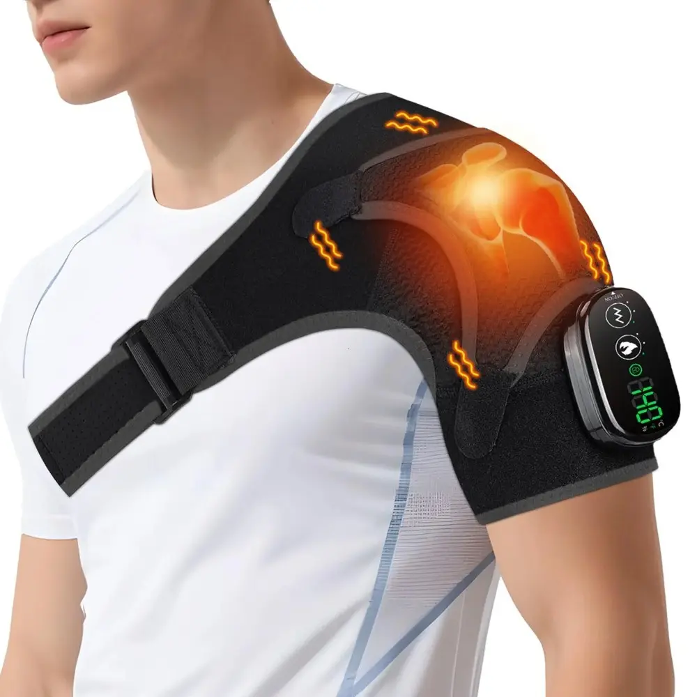 Portable Rechargeable Shoulder Neck Massager, Breathable Mesh Heating Shoulder Wrap, Adjustable Home Office Relief, Unisex Warm Massage Band