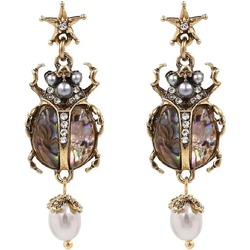 Beetle Earrings for Women, Cubic Zirconia  Drop Earrings, Cute Funny