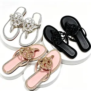 Bling Crystal-Inlaid Circular Cutout Flip Flops | Sparkling Border Trim, Casual & Dressy Beach Womens Flat Sandals