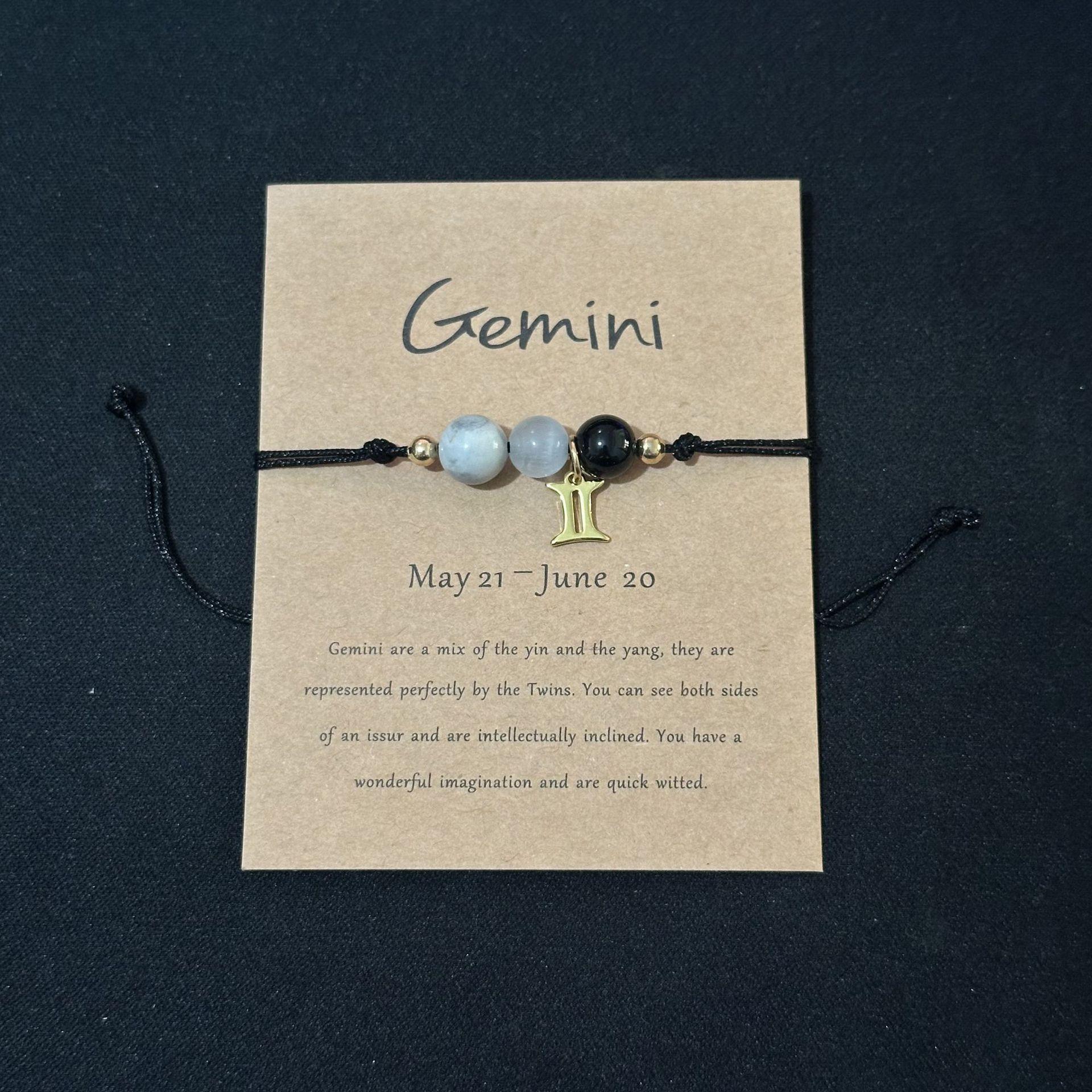 New 12 Zodiac Handmade Braided Rope Bracelet for Women| Citrine Crystal Natural Stone Beaded Cord Bangle| Astrology Jewelry with Gift Card