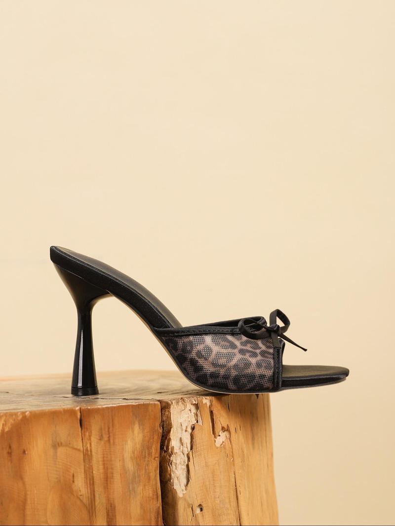 Women's Fashion Leopard Print Mule Sandals, Elegant Pointed Toe High Heel Sandals for Party, Daily Clothing Decor for Women & Girls