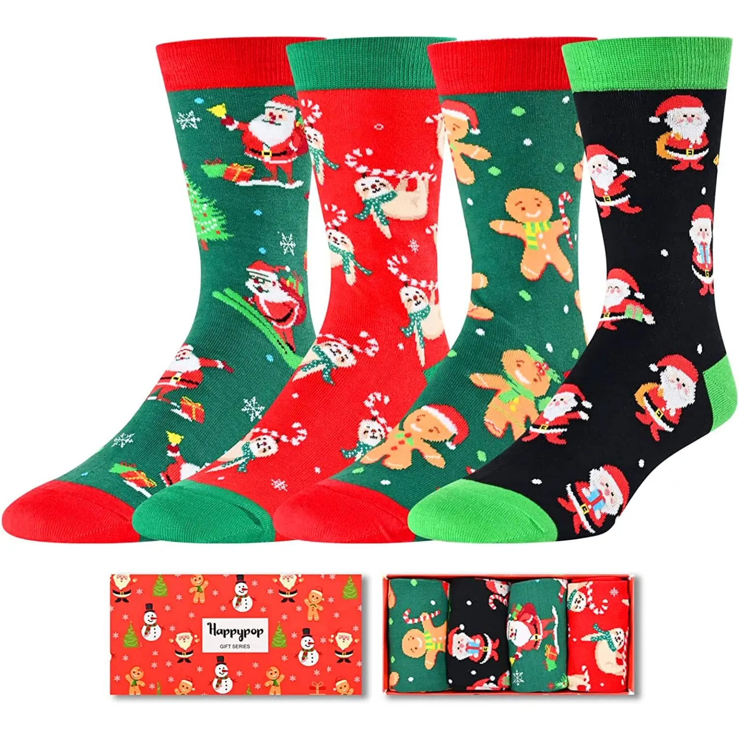 HAPPYPOP Christmas Gifts Stockings for Men Women -  4 Pack Secret Santa Xmas Socks for Teen Boys Girls, Celebration Presents for Teenagers