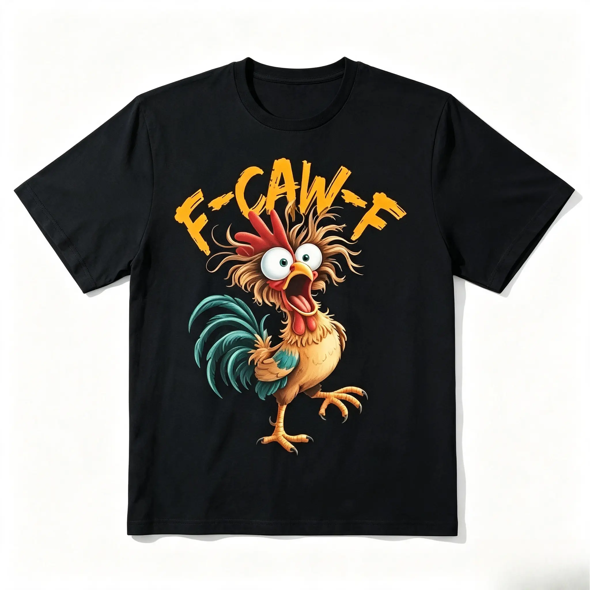 F-CAW-F Funny Crazy Rooster Chicken Graphic Cotton T-Shirt, Oversized Comfort Fashion Outfit, Cute Farm Animal Casual Top, Perfect Valentine’s Day Holiday Gift for Lovers, Family, Friends for Him Her