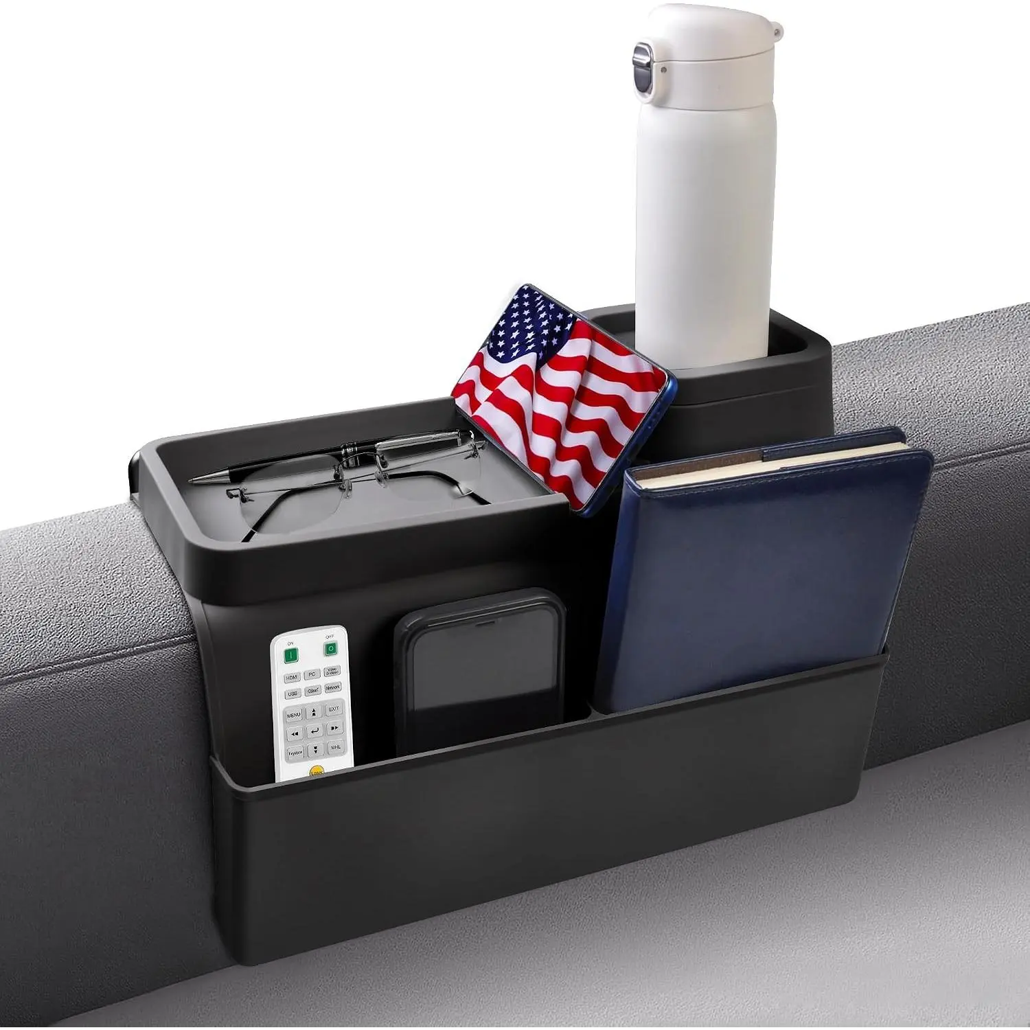 Couch Cup Holder - Silicone Sofa Armrest Organizer Couch Caddy Black | Couch arm holder for drinks, phone, remote; couch armrest tray recliner armchair caddy, sofa couch arm tray arm chair caddy