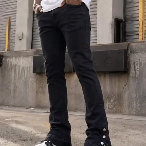 Y2K Flare Jeans Men Slim Fit Stretch Denim Pants Vintage Streetwear Bootcut Trousers Fitted Casual Denim