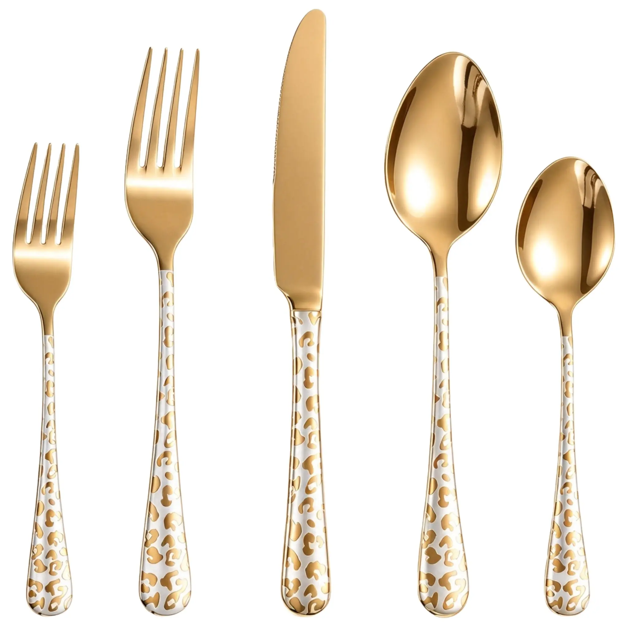 Cutlery Set, Sturdy Flatware Set, Stainless Steel Tableware, Leopard Pattern, 5/20/30 Pieces, Dishwasher Safe, Polished Finish, Innovative Design