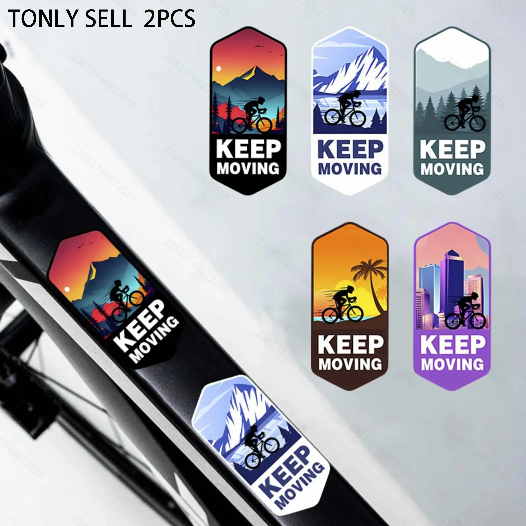 2-Pack Mountain Bike Stickers, Hexagonal Frame Waterproof Decals, Scenic Landscapes, Suitable for Road & Mountain Bikes, Outdoor Cycling Accessories, Graphic Decal