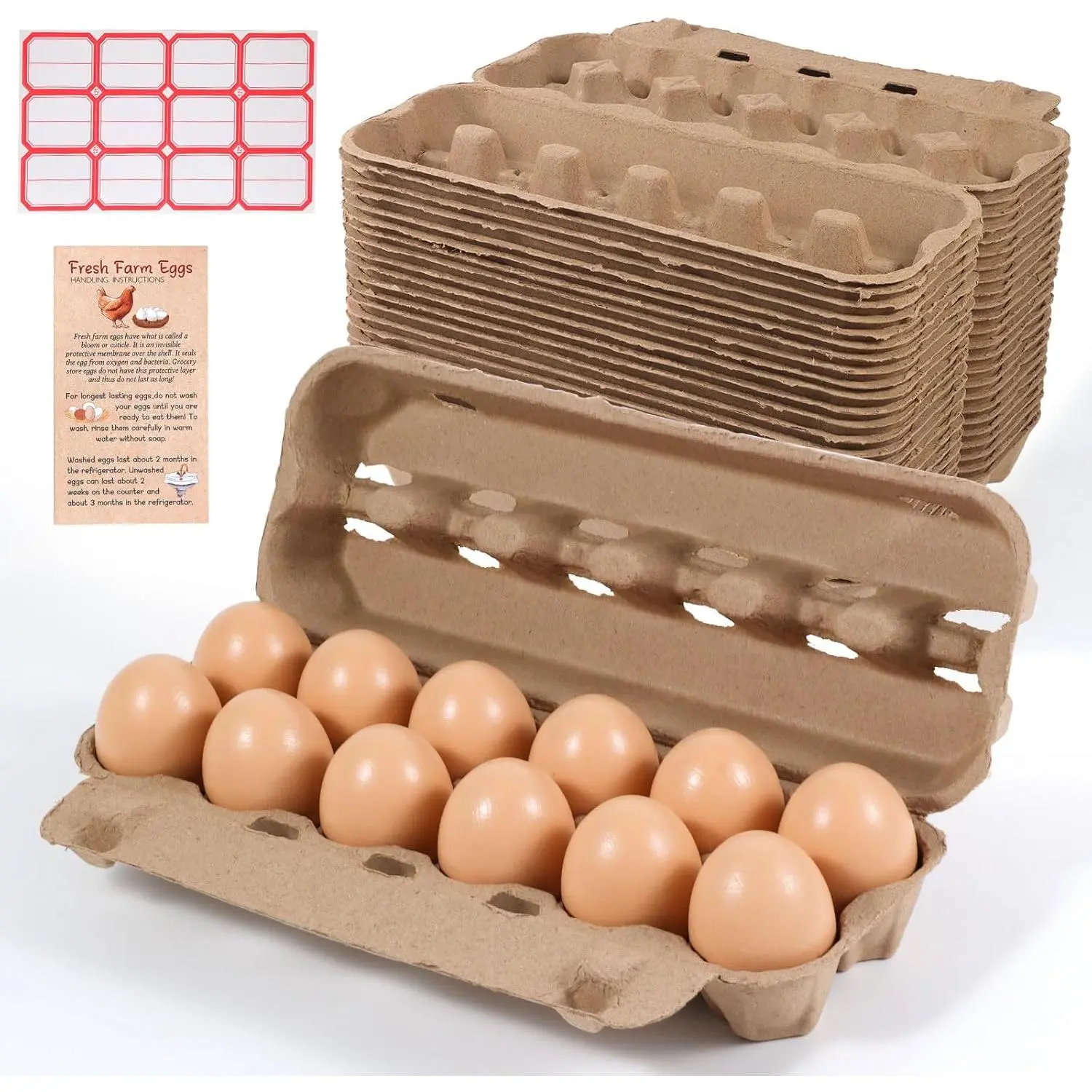 Pack Dozen Egg Cartons Bulk 12 Count, Empty Natural Paper Pulp Egg Cartons Reusable, Strong Sturdy Design Made from Natural Cardboard