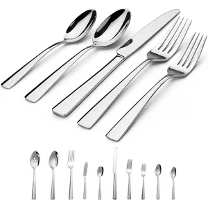 45-Piece Flatware Sets, Silverware Set for 8, Durable Stainless Steel Tableware in Ergonomic Design Size and Weight, Kitchen Utensils Set with Steak Knives, Rust-proof, Dishwasher Safe