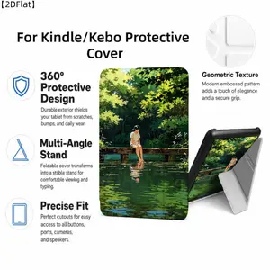 For Kindle/Kobo/Tolino Case, with stand Woman Standing On Bridge Water Reflection Trees for New Kindle 11Th 2019, for Kindle 11th Generation Case for Kindle 11Th (2022/2024), 6-Inch, 7-Inch Kindle Paperwhite 12Th Generation 2024 Vision Color (2024) /Visio
