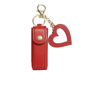Portable Lipstick Case with Heart Mirror, Cute Minimalist Keychain, Stylish Keyring, Protective Cover, Stylish Accessory for Everyday Use