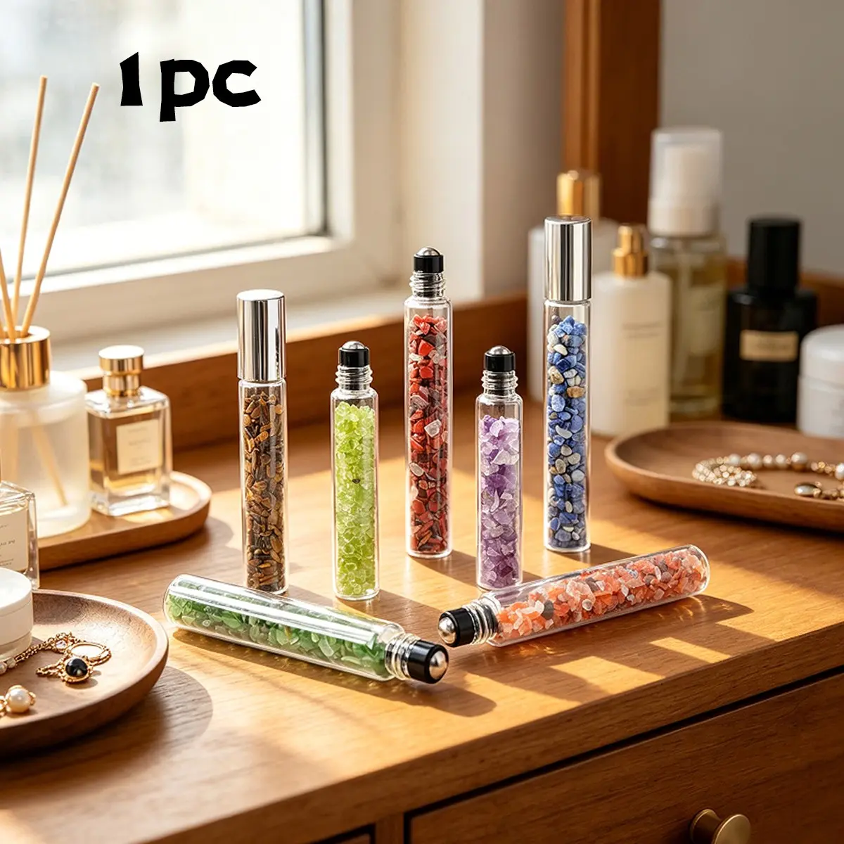 Natural Chip Crystal Perfume Dispensing Bottle, Essential Oil Container, Mini Crystal Home Decor, Unique Gift for Ladies, Oil Bottles