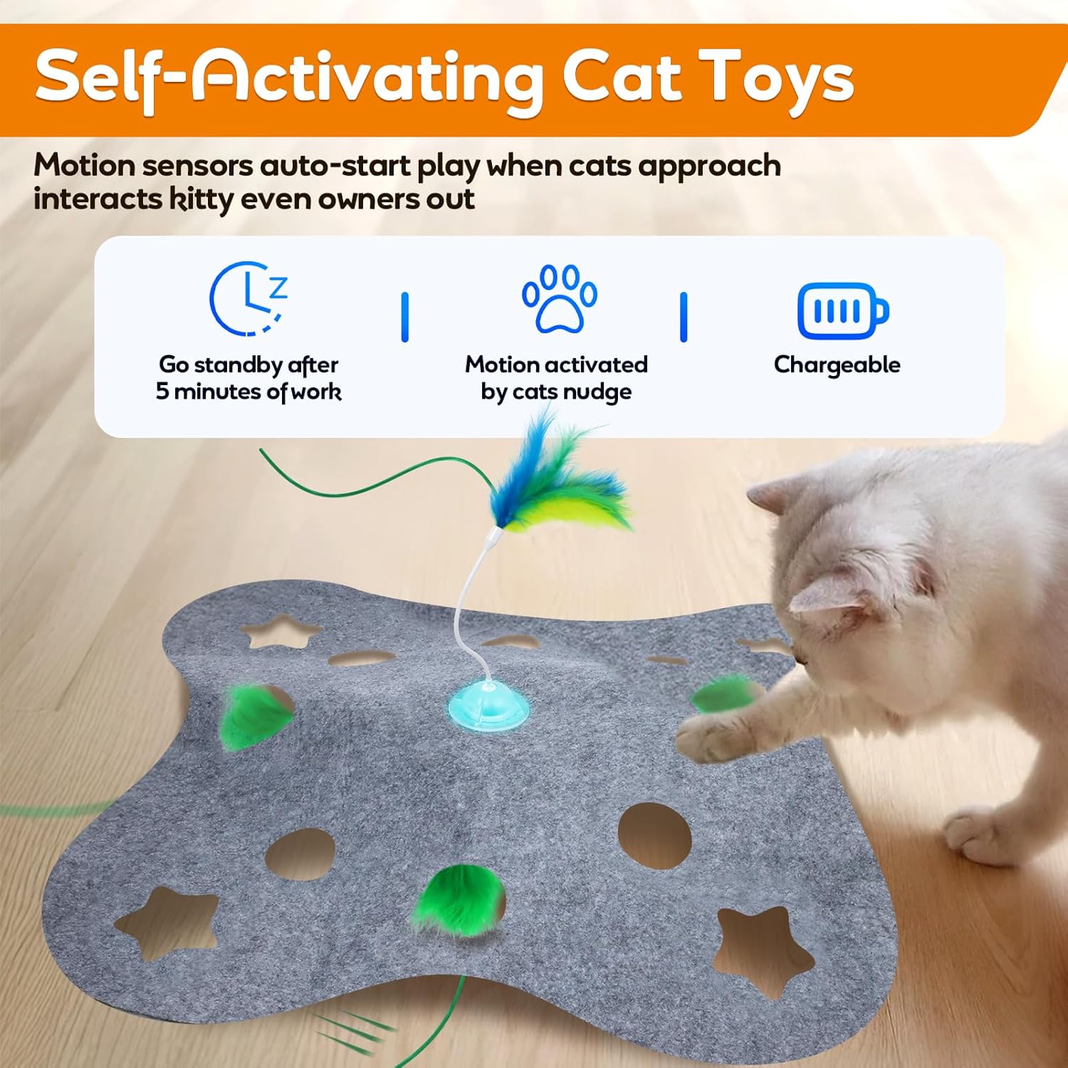 Interactive Toys for Indoor Cats Exercise Toys Spin Wand Tumbler Base, Activate Mode Peek-A-Boo Felt Cover Rechargeable Interactive Toys for Indoor Cats Exercise Toys Spin Wand Tumbler Base, Activate Mode Peek-A-Boo Felt Cover Rechargeable