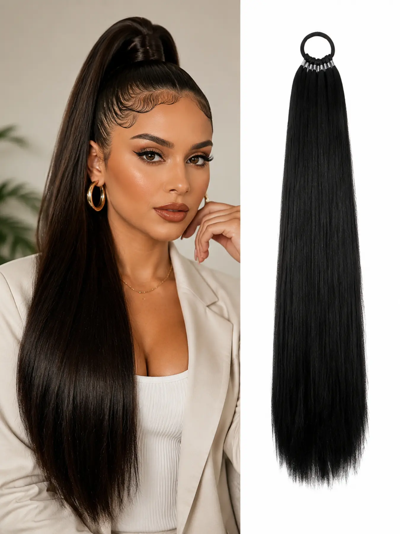 10 Strands Invisible Wire Hair Extensions 22 Inch Long Straight Synthetic Ponytail Hair Extensions Fish Line Hair Extensions Natural Looking Hairpiece for Women