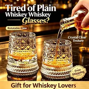 360° Rotating Whiskey Cup, Crystal Glass, Ideal for Whisky, Spirits, Cocktails, Bar, Restaurant, Perfect Gift for Friends