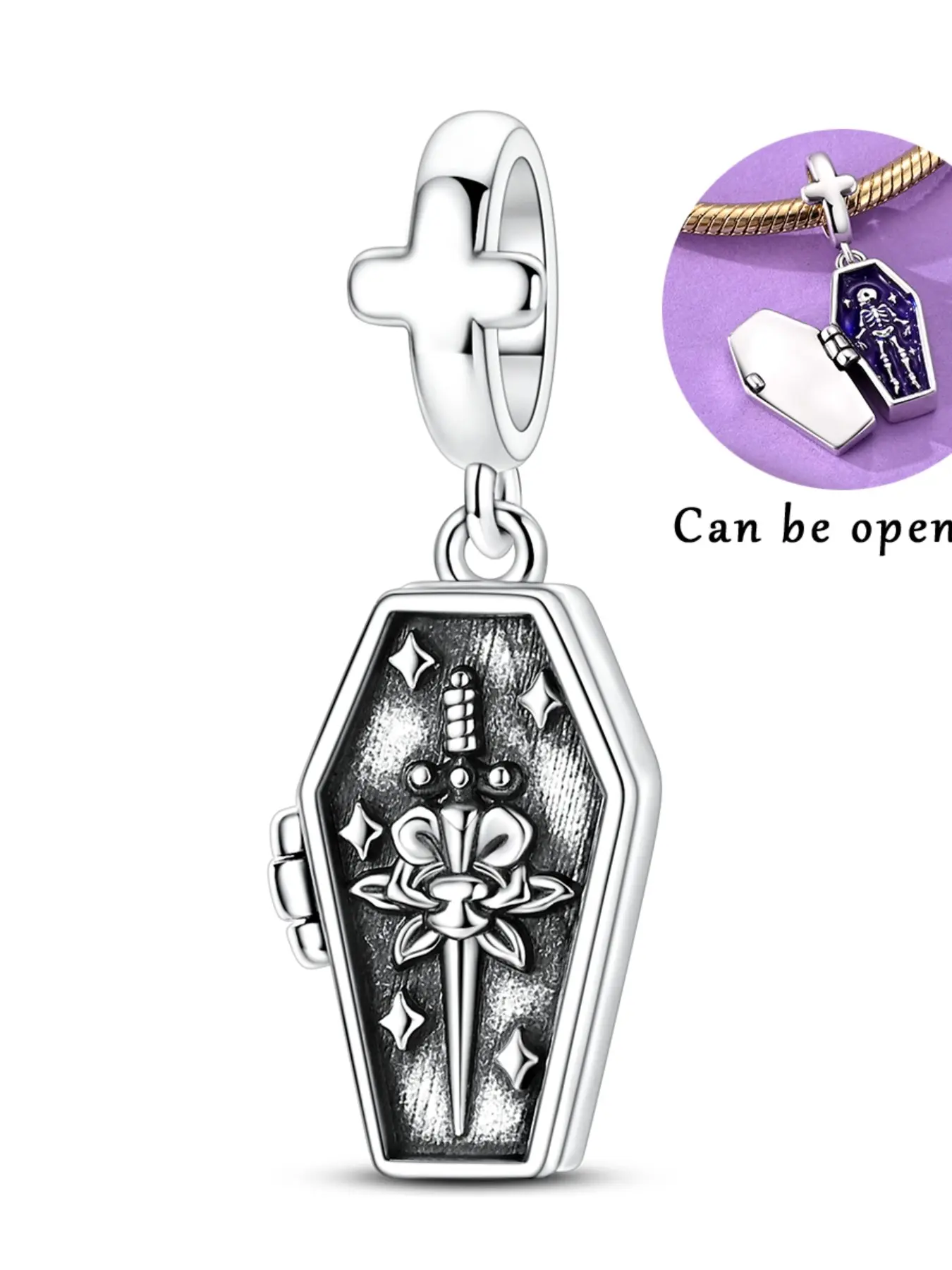 Punk Halloween Night Light Coffin Pendant, 11mm Bracelet Necklace, DIY Bead Charm, Gothic Retro Party Jewelry Gift