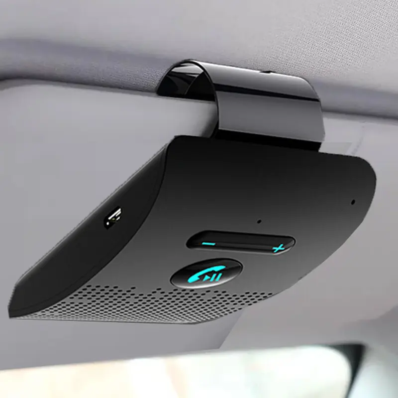 Bluetooth 5.0 Handsfree Car Kit Hifi Speaker 2Wireless Audio Receiver MP3 Music Player Noise Cancelling Sun Visor Clip