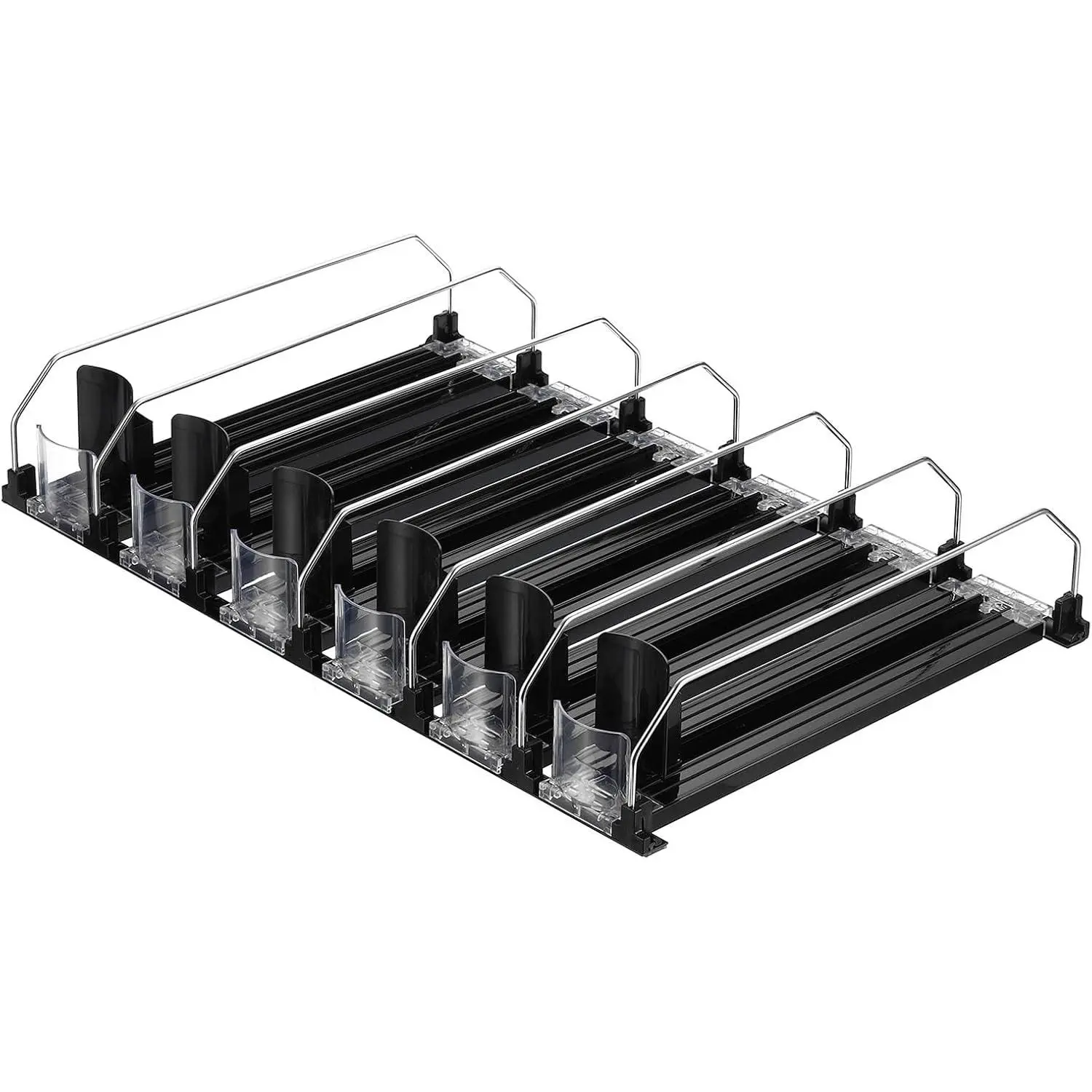 Black Plastic Soda Can Organizer Racks - 6-Piece Dispenser with Self-Pushing Glides, Adjustable 6-Pack Compatible Storage for Fridges/Pantry, Sports & Outdoor Fan Shop Kitchen Organizer, Six-Pack