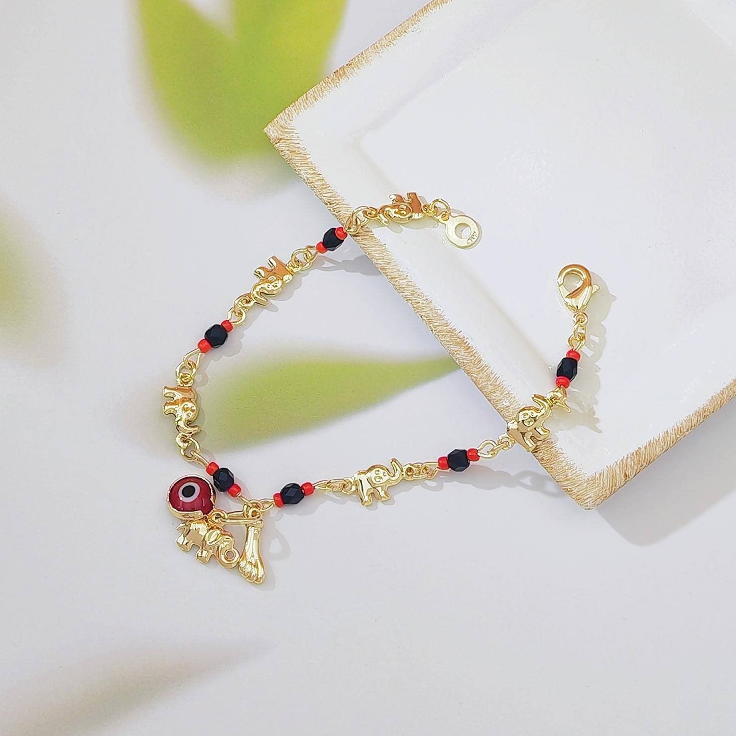 Boho Evil Eye & Lucky Elephant Anklet Bracelet Set for Women Cute Cartoon Beach Jewelry Trendy Vacation Style Stackable Foot & Wrist Accessories for Summer Beach Party Daily Outfits