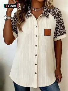 Summer Casual Leopard Print Patchwork Shirt, Short Sleeve Top for Daily Wear, Stylish and Comfortable Clothing for Men and Women
