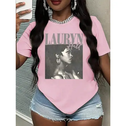 100% Cotton Women's Vintage Lauryn Hill Portrait Graphic T-Shirt, Soft And Breathable Casual Short Sleeve Top