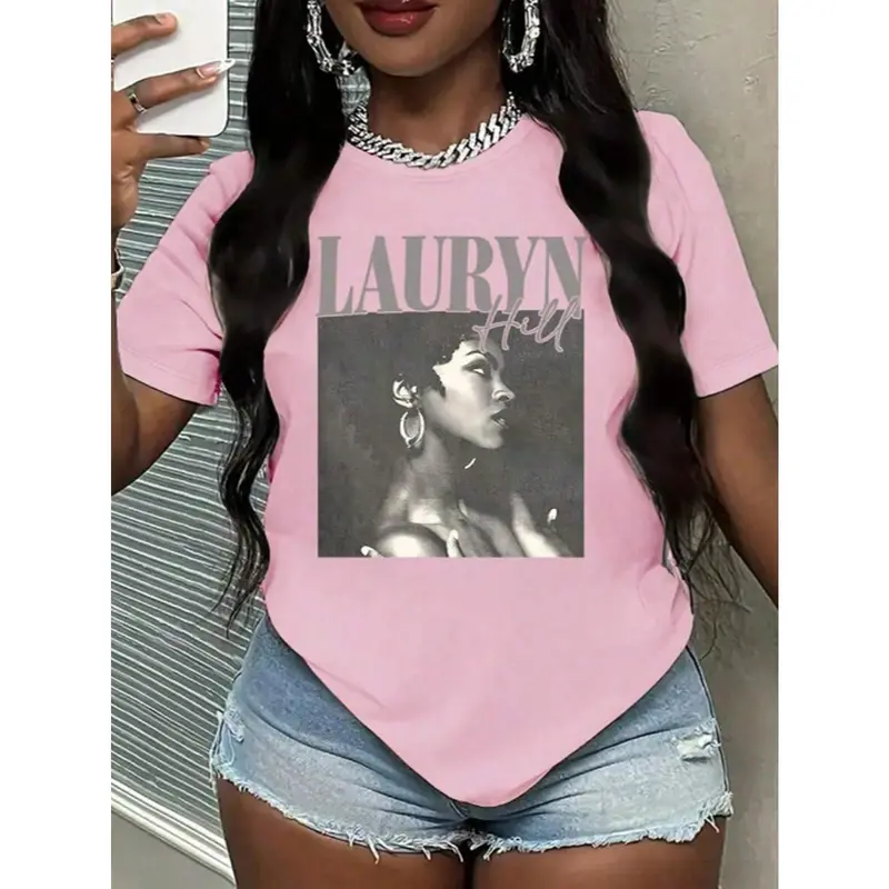 100% Cotton Women's Vintage Lauryn Hill Portrait Graphic T-Shirt, Soft And Breathable Casual Short Sleeve Top