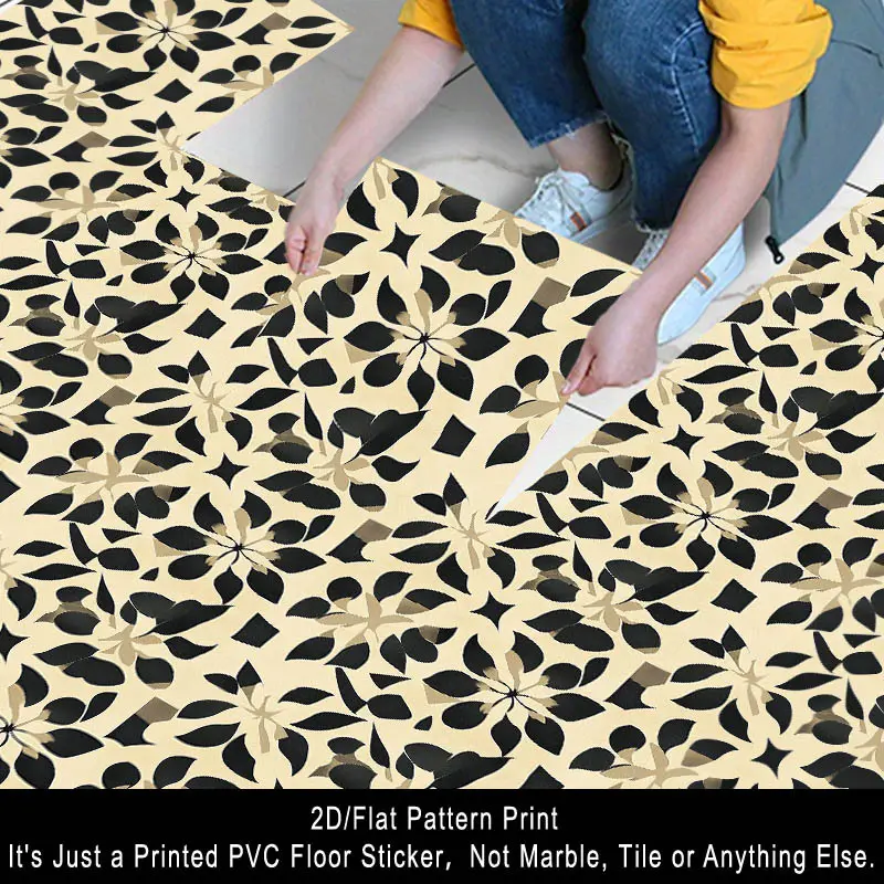 2D/Flat, 10pcs Exquisite Pattern Faux Leather Floor Stickers, Self-Adhesive Floor Art Stickers, 11.81X11.81 Inches (30×30Cm) Suitable for Home Bedroom Living Room Kitchen Bathroom Floor Decoration
