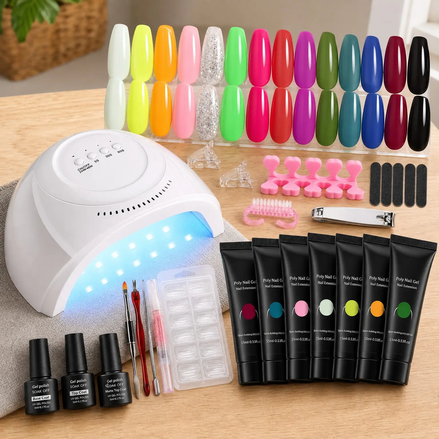 14 Colors Poly Nail Gel Kit with UV Lamp, All-in-One Poly Nail Extension Gel Builder Kit for Strengthening & Nail Art DIY at Home, Gifts for Women