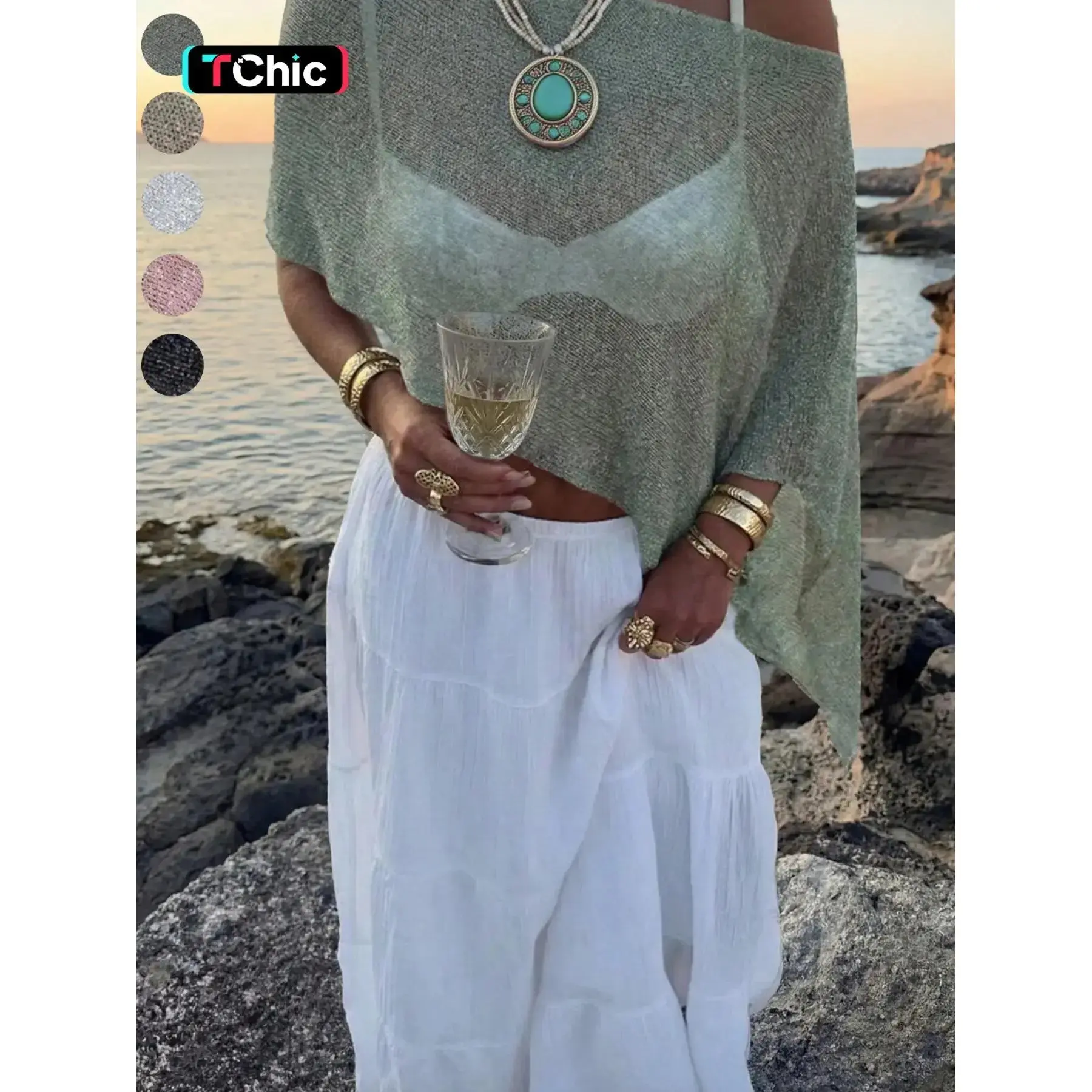 Women's Solid Boat Neck Off-Shoulder Lightweight Shiny Knit Top with Asymmetric Hem, Casual Baggy Loose Fit Flowy Knitted Knitwear Top for Summer Vacation, Beach and Daily Wear, Womenswear